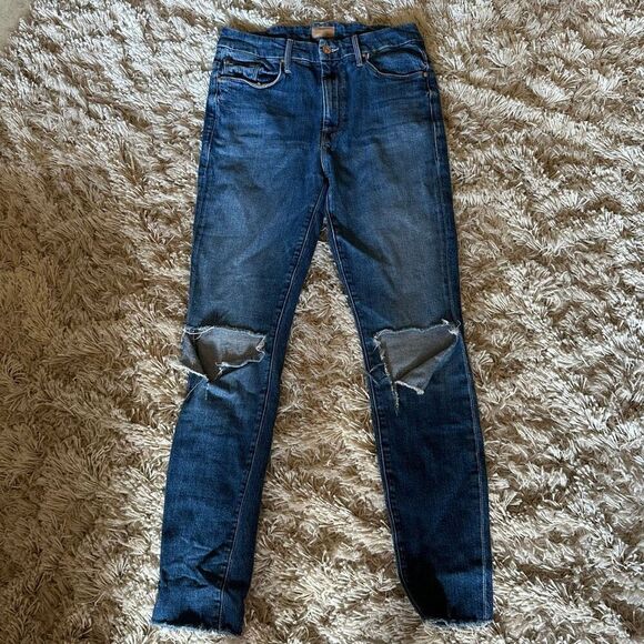 Mother high waisted ankle fray looker jeans 27 distressed - Picture 1 of 12